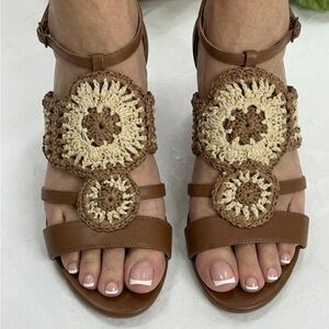 Brown and Cream Women's Sandals